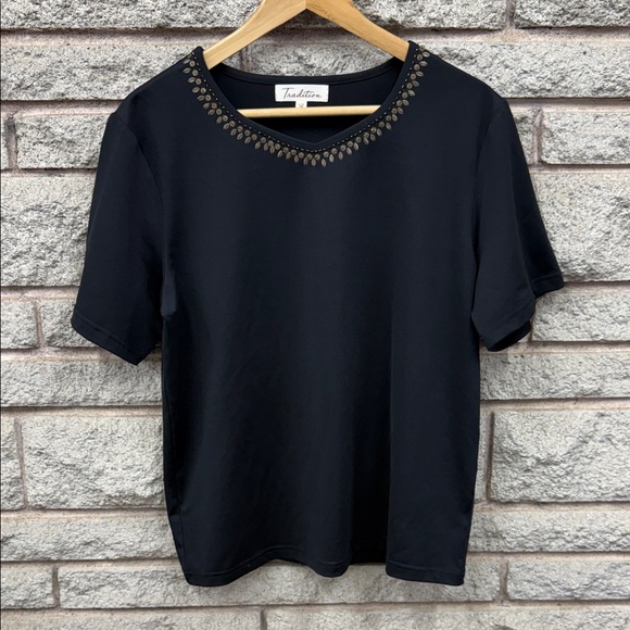 Tradition Tops - Tradition Black Studded Short Sleeve Top